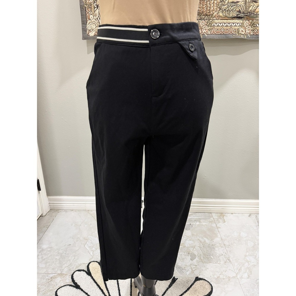 AITALI Pants Womens Large Black Ankle Twill Elastic Waist Zip Pockets Casual